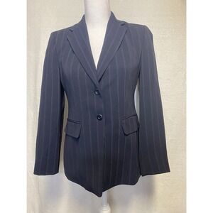 Liz Claiborne Women's Navy Blue Striped Lined Petite Blazer Jacket Size 4P